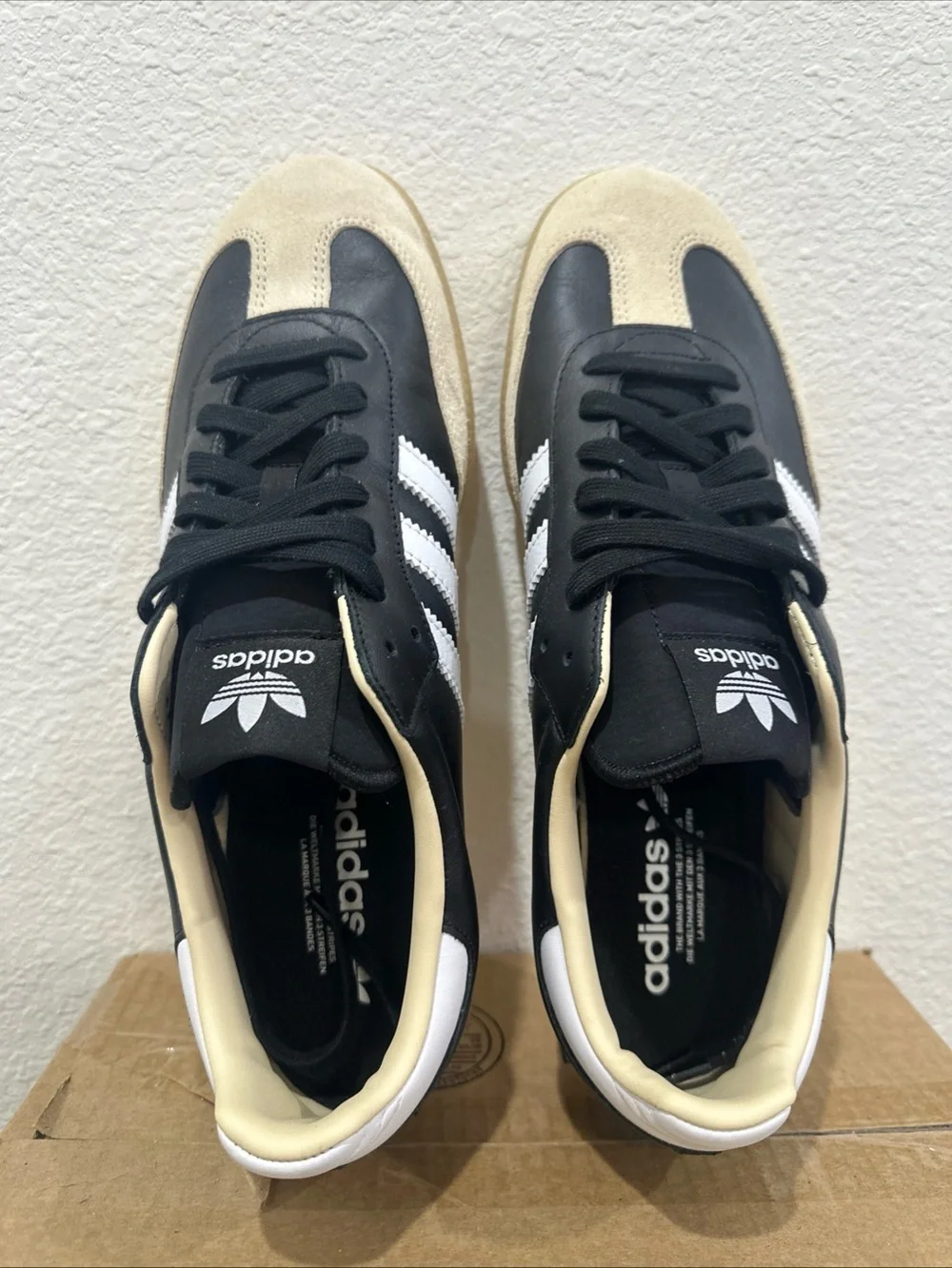 adidas Samba Men’s Black White and Cream Leather Sneakers